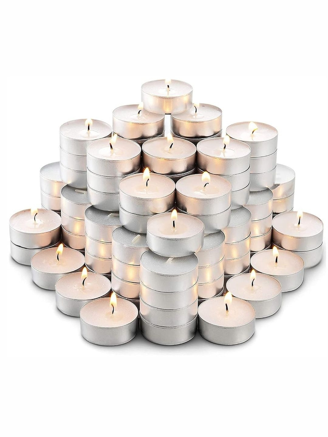 YUVIVAA White 50 Pieces 6 Hours Long Burn Pure Wax Tea Light Candles