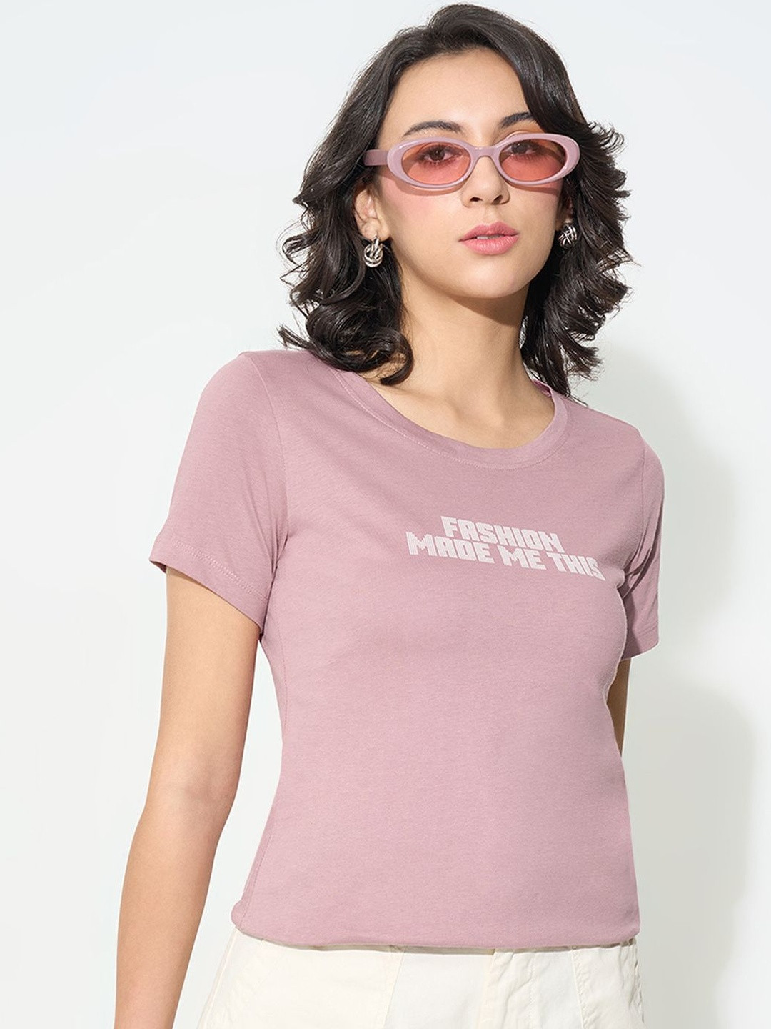 Honey by Pantaloons Women Printed Round Neck Short Sleeves Cotton Top