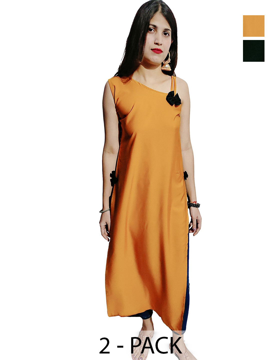 Aiza Collection Selection Of 2 Cold-Shoulder Sleeves Thread Work Kurtas