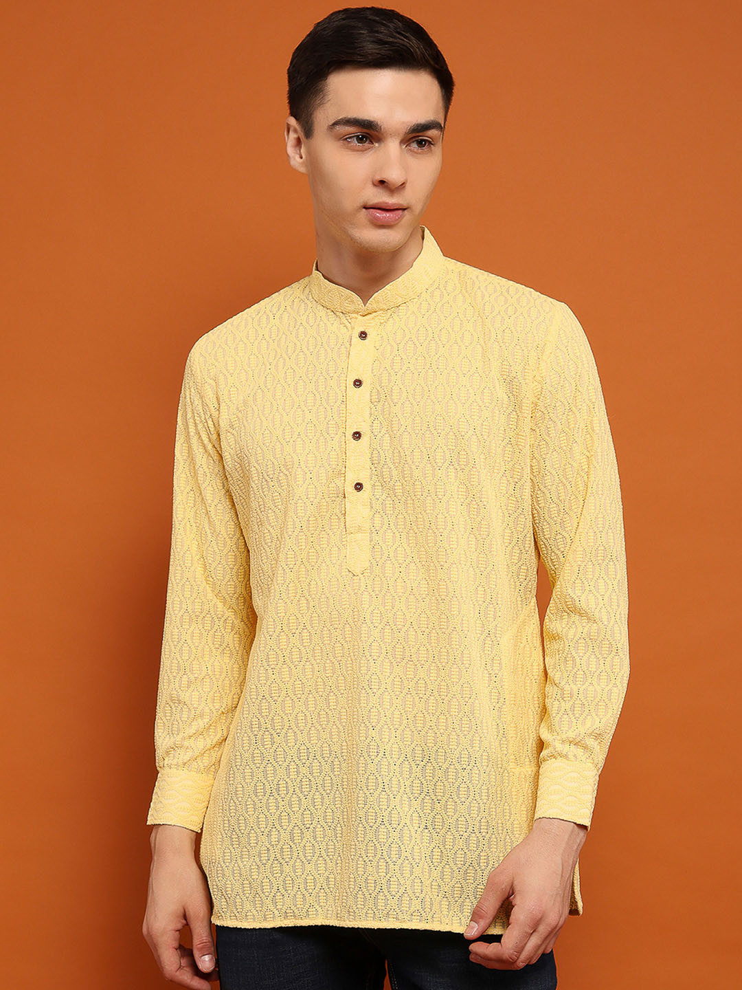 House of Chikankari Chikankari Woven Short Kurta Men