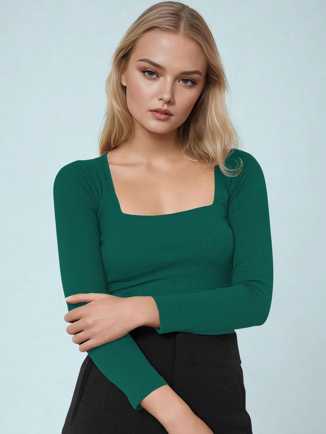 Maheshvi Women Square Neck Ribbed Top