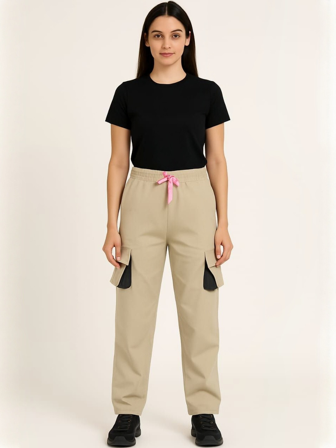 waybik Women Mid-Rise Cotton Track Pants