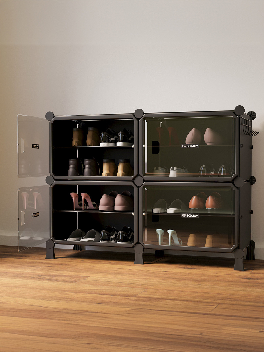 BOXJOY Black 4-Tier Rectangle Shoe Rack