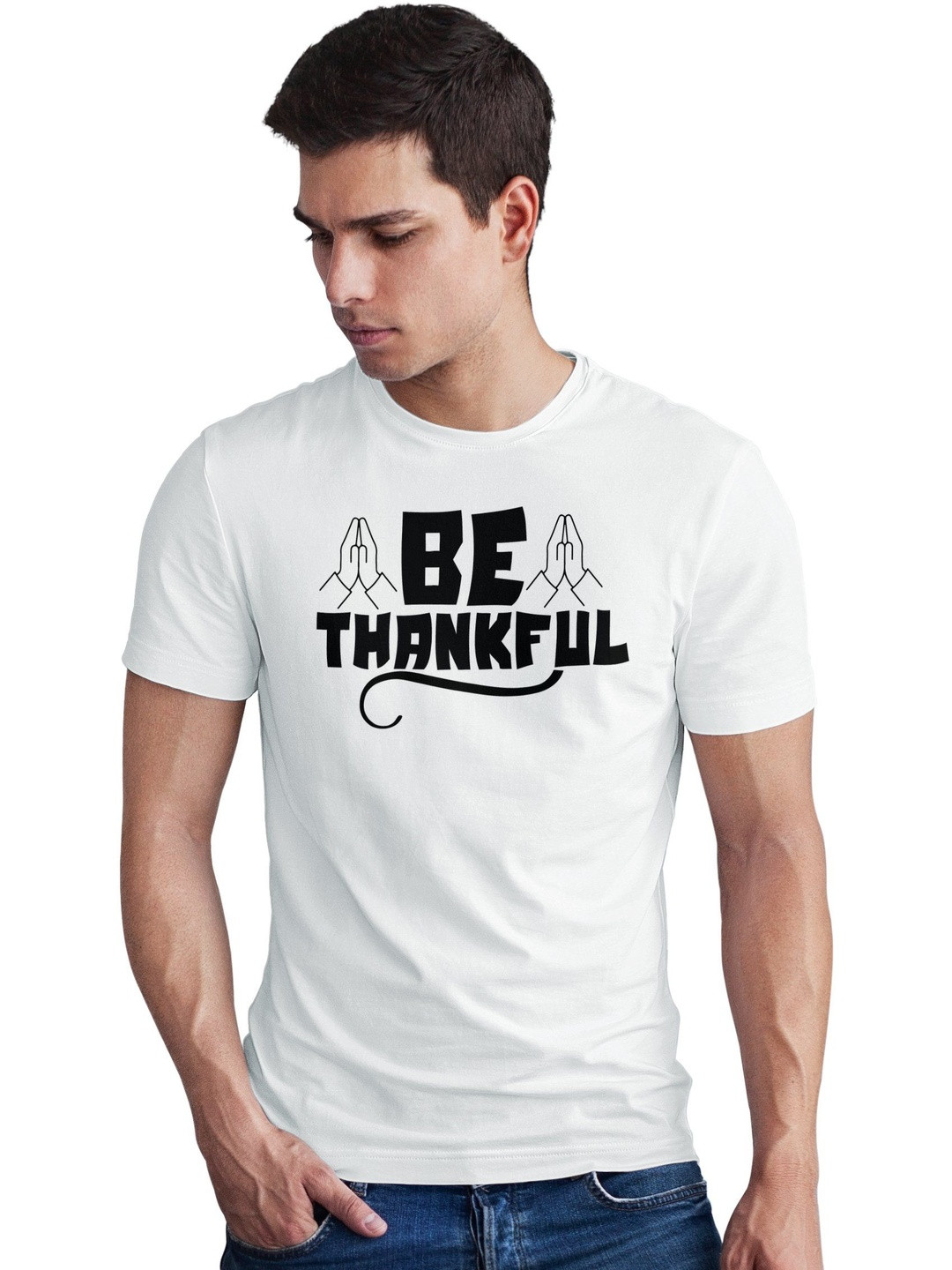 Seekbuylove Men Be Thankful Printed Bio Finish Regular Fit T-shirt