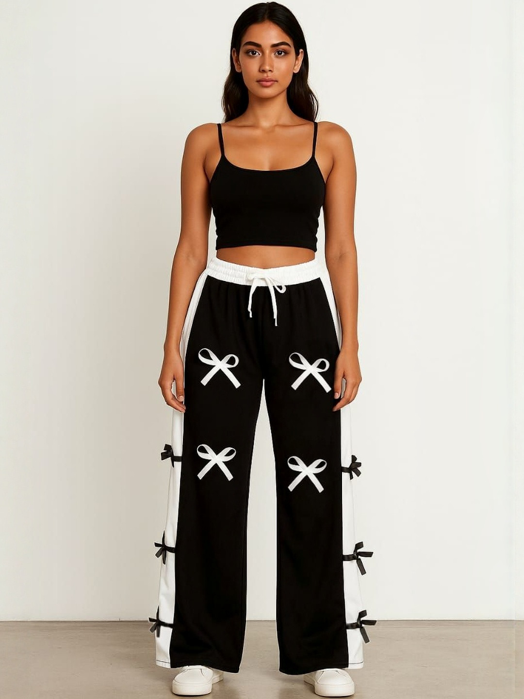 waybik Women Colourblocked Mid-Rise Track Pants With Bow Detail