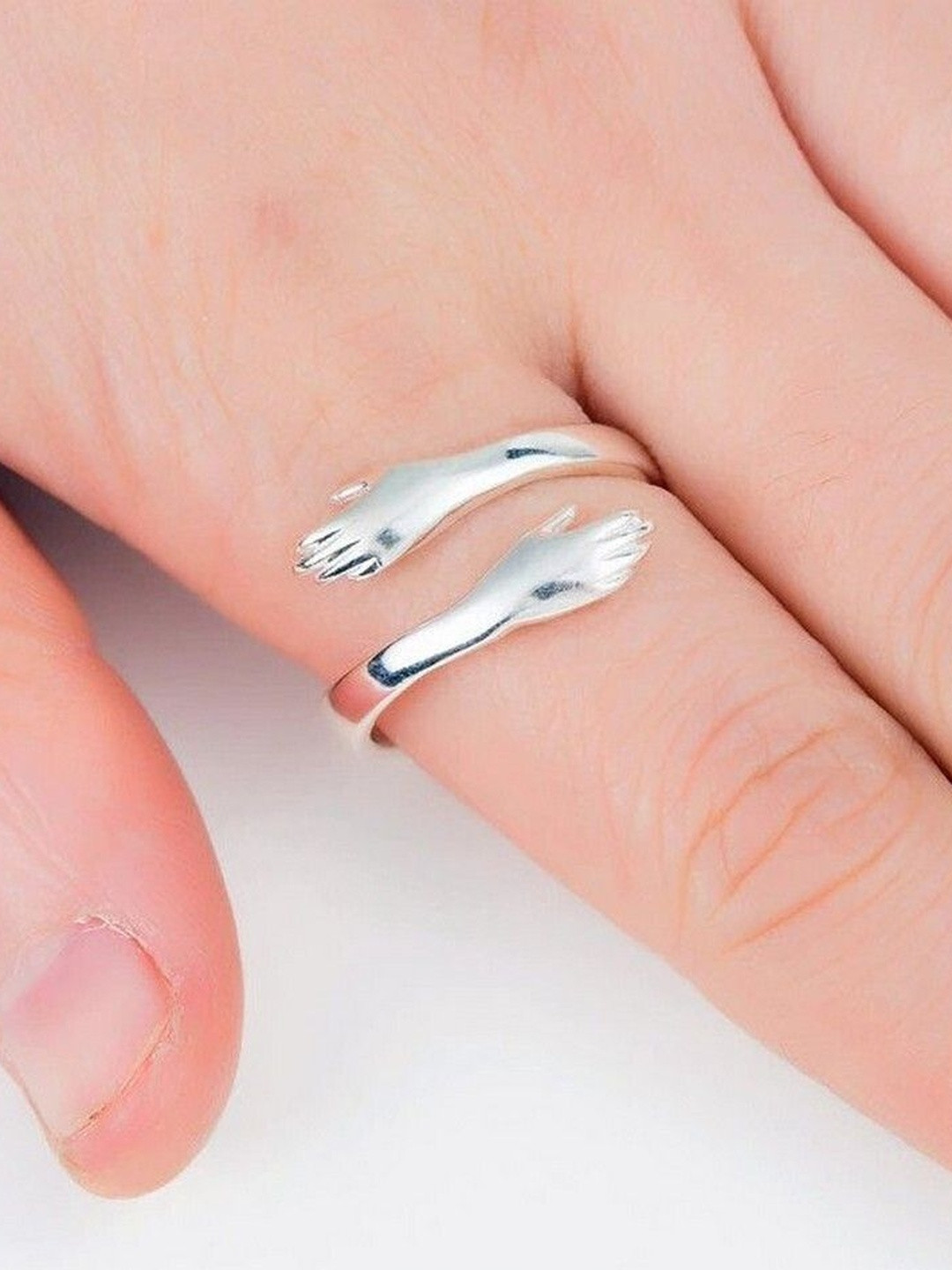 J.S ENTERPRISES Unisex Silver-Tone Hug Motif Stainless Steel Finger Ring