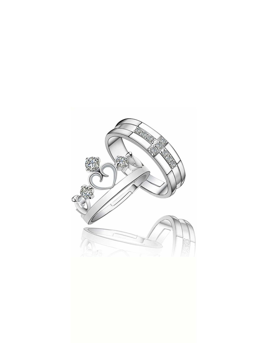 J.S ENTERPRISES Unisex Stainless Steel Artificial Stones Studded Double Finger Rings