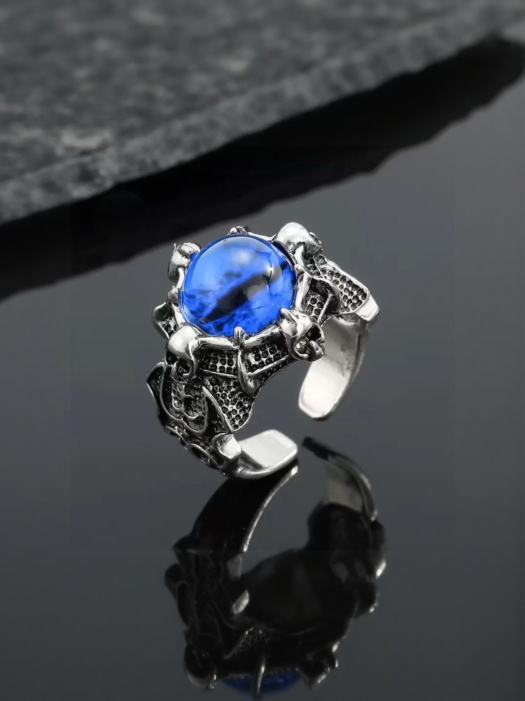 J.S ENTERPRISES Unisex Blue Stainless Steel Finger Ring