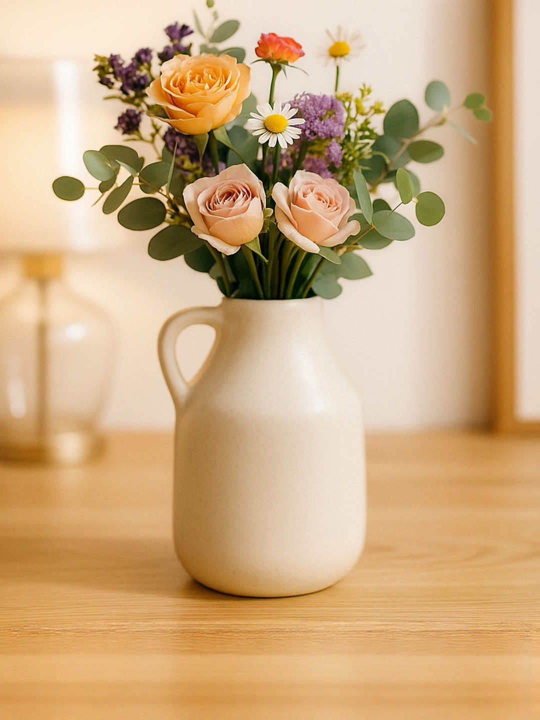 GLOBALLY INDIAN White Matte Finished Ceramic Classic Jug Flower Vase