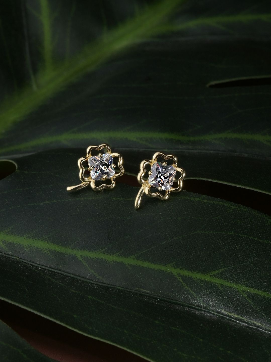 IMPRESSIONS Women 925 Sterling Silver Crystal Clover Stud Earring