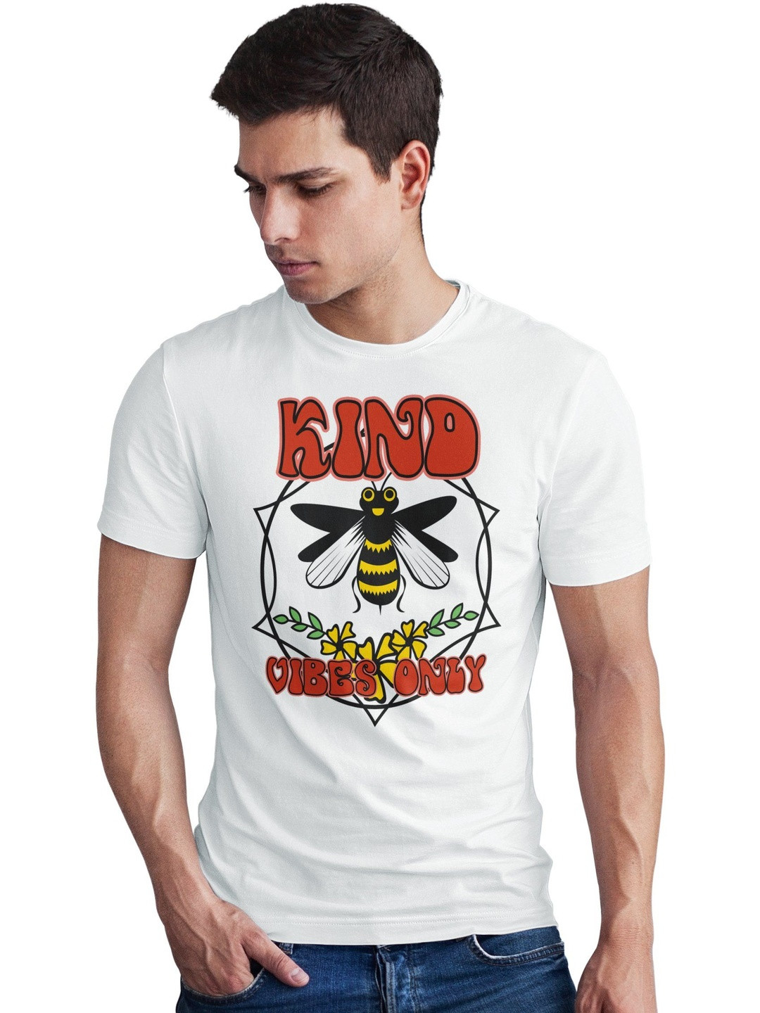 Seekbuylove Men Kind Vibes Only Printed Bio Finish Regular Fit T-shirt