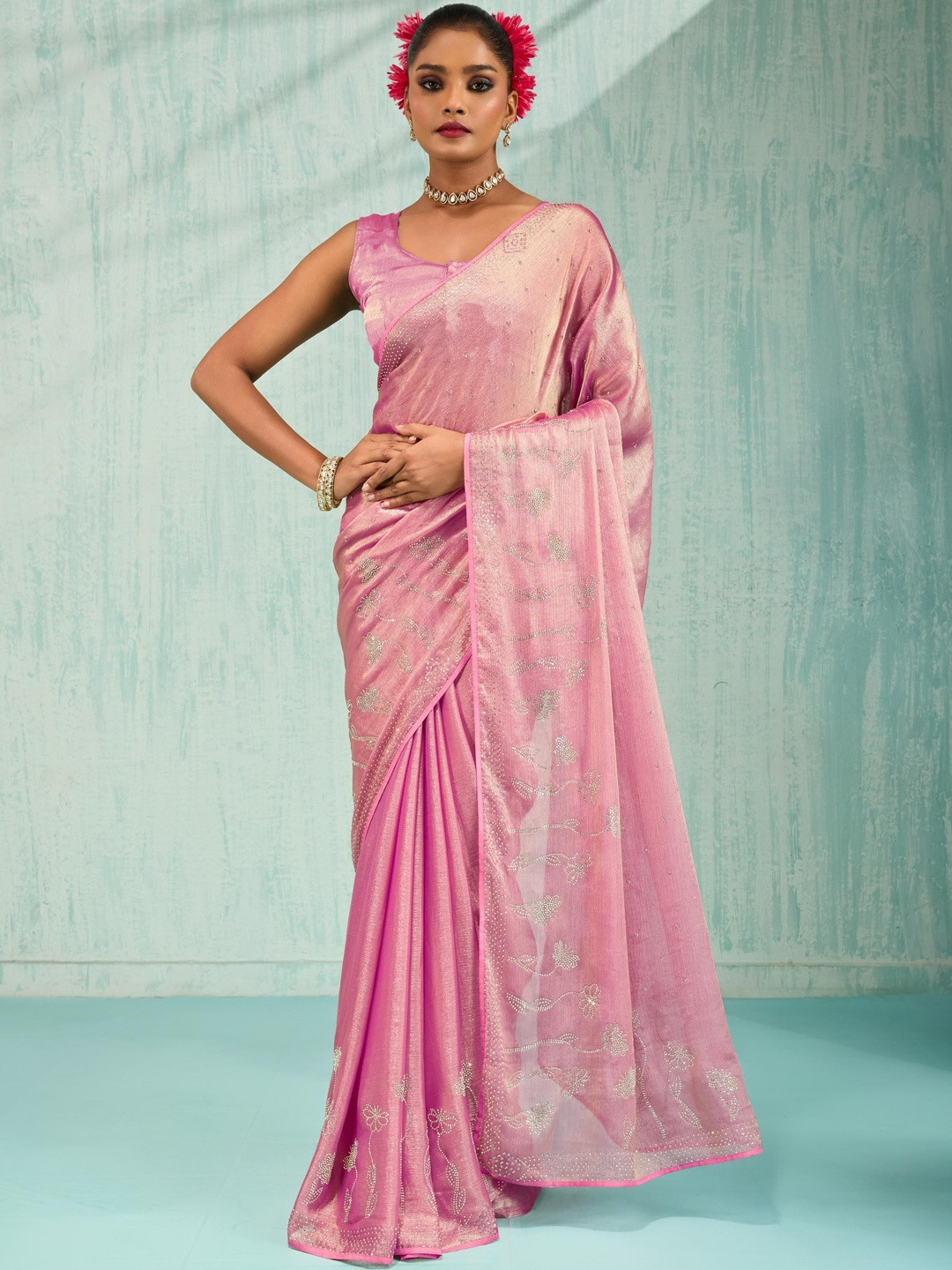 Smart Stree Embellished Sequinned Pure Chiffon Saree With An Unstitched Blouse Piece