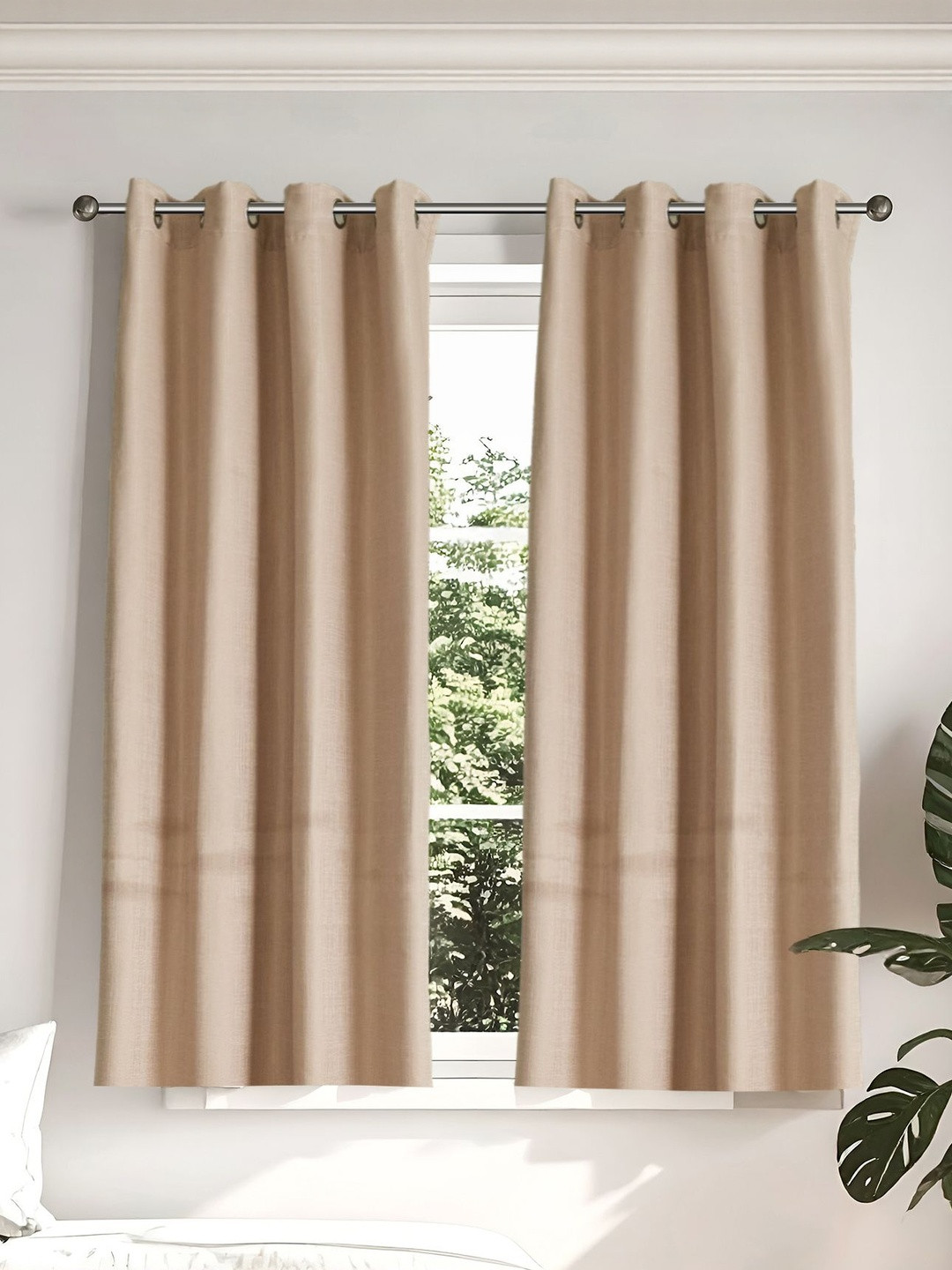 Home Centre Glimmer Dusk Adreine Brown 2 Pieces Self Design Window Curtains