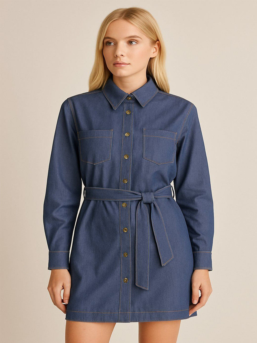 LA CHIC PICK Denim Shirt Mini Dress