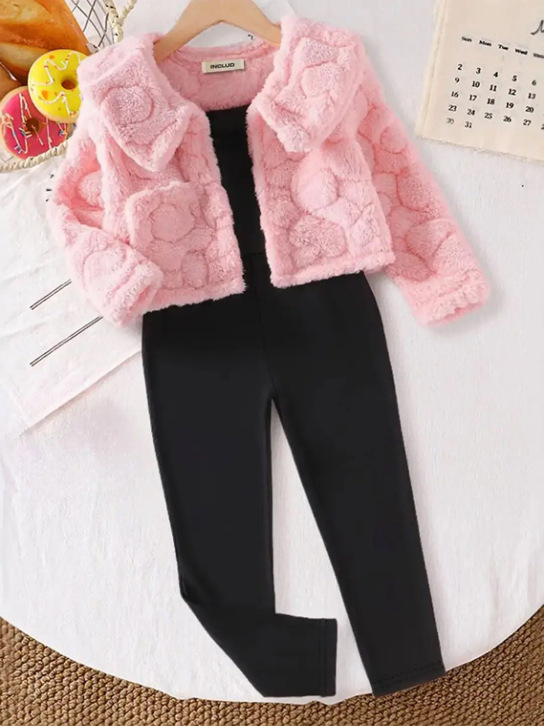 INCLUD Girls Shoulder Straps Basic Jumpsuit With Polar Fleece Jacket