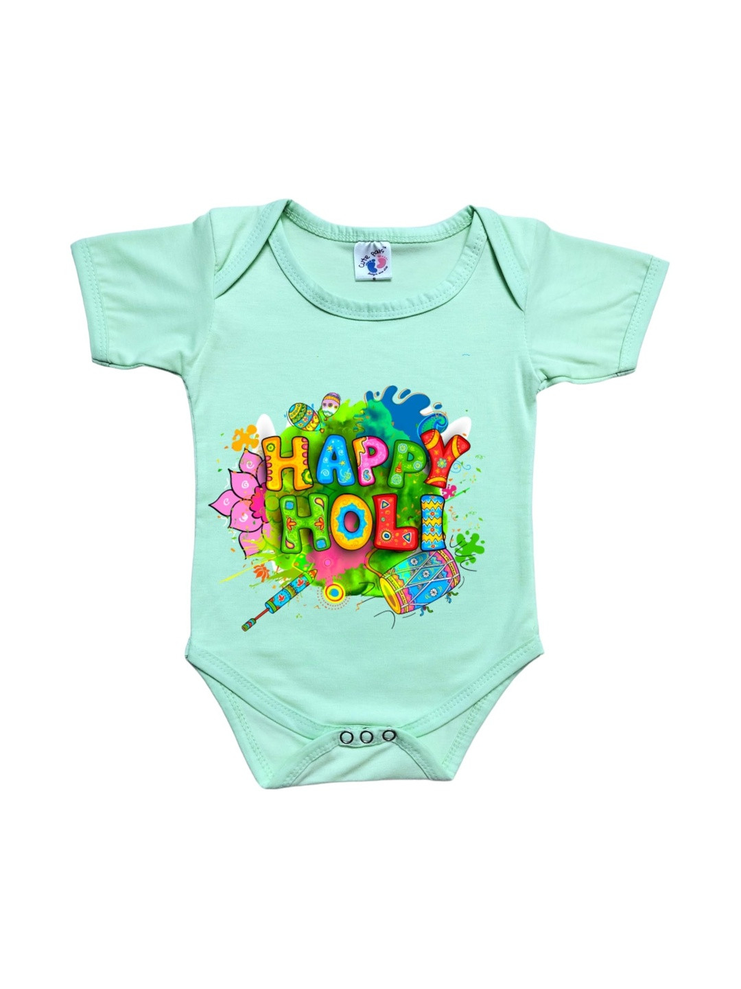 Cute Pals Infants Pichkari Dhol Gulal Printed Envelope Neck Cotton Bodysuit