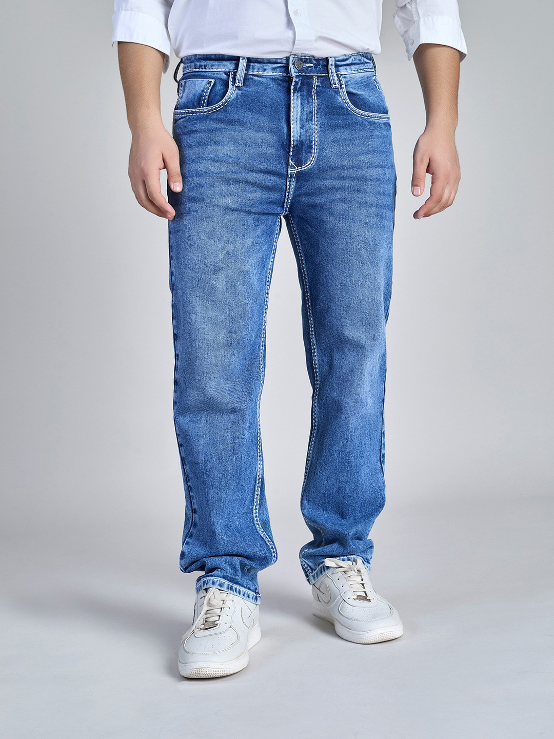 FLYING SHARK Men Exclusive Classic Slim Fit Mid-Rise Heavy Fade Jeans