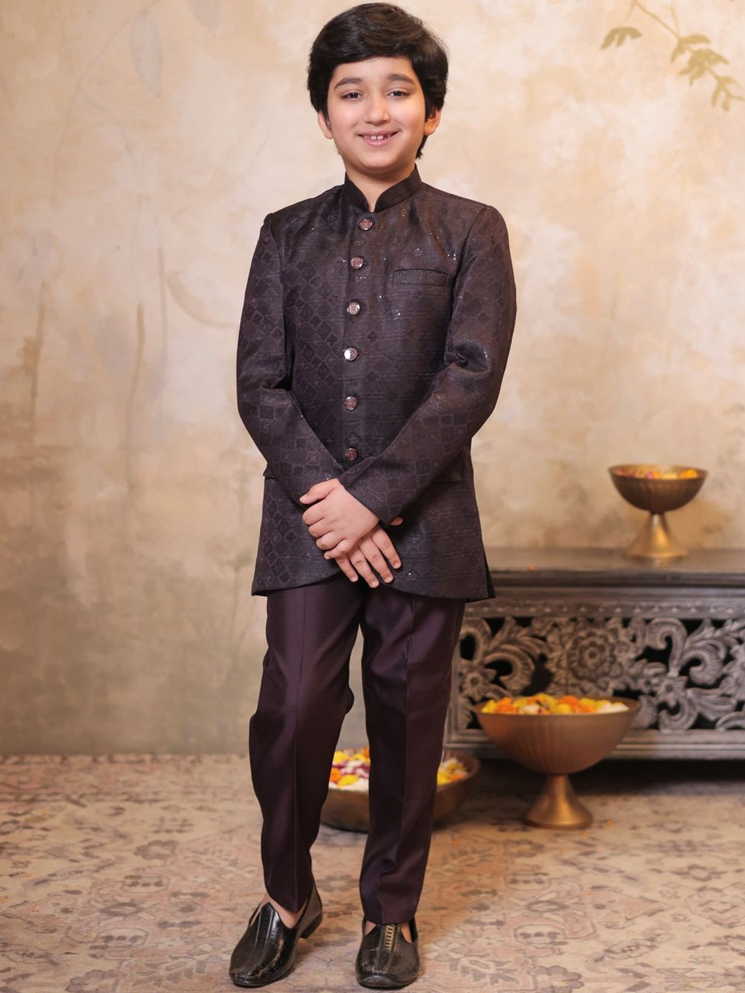 Aj DEZInES Boys Embroidered Full Sleeves Sequins Sherwani Set