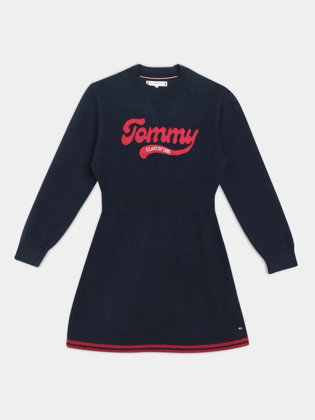 Tommy Hilfiger Girls Crew Neck Logo Embroidered  A-Line Dress