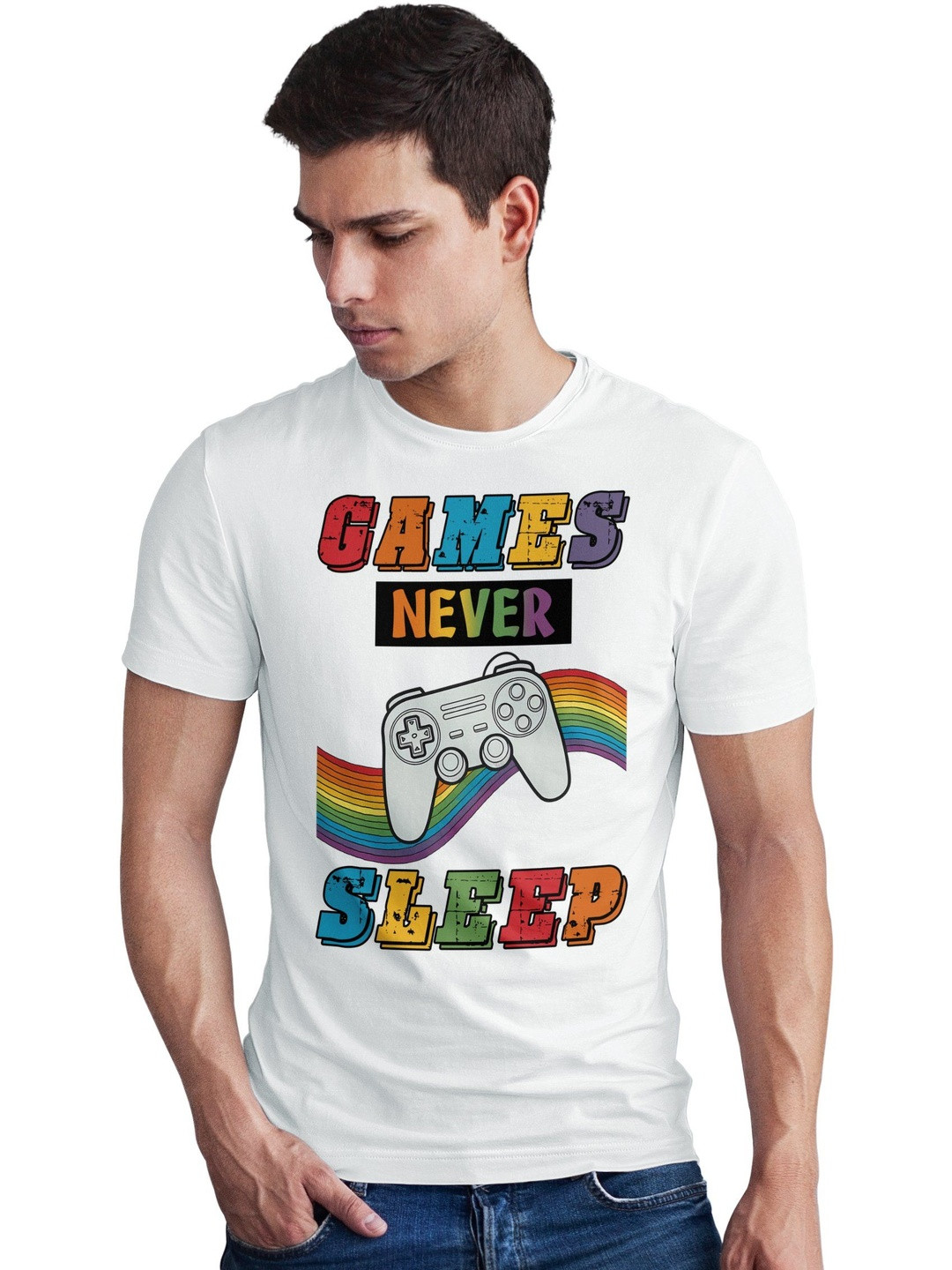 Seekbuylove Men Games Never Sleep Printed Bio Finish Regular Fit