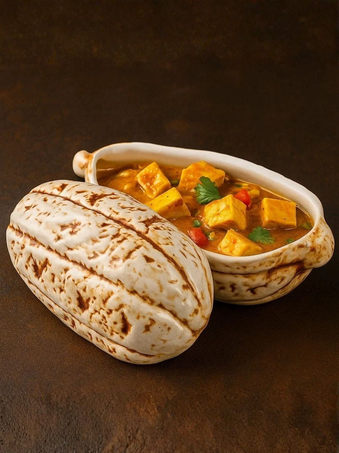 SMOKEY COCKTAIL White & Brown Textured Handcrafted Cacao Shape Ceramic Food Platter