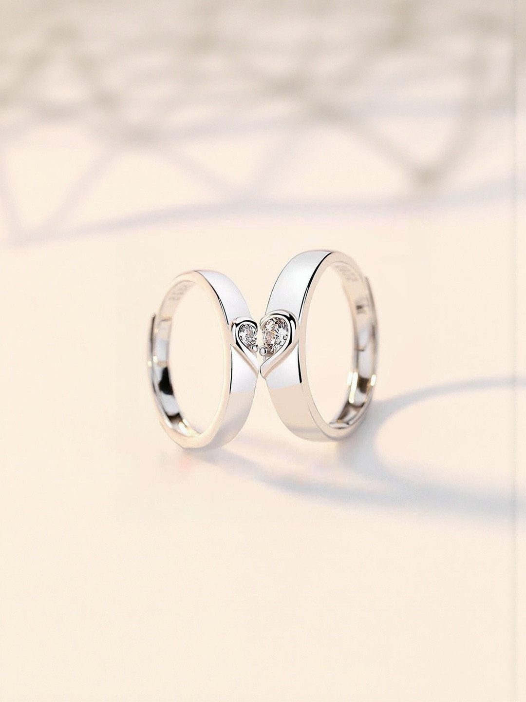 J.S ENTERPRISES Unisex Stainless Steel Silver-Tone Heart Couple Finger Ring