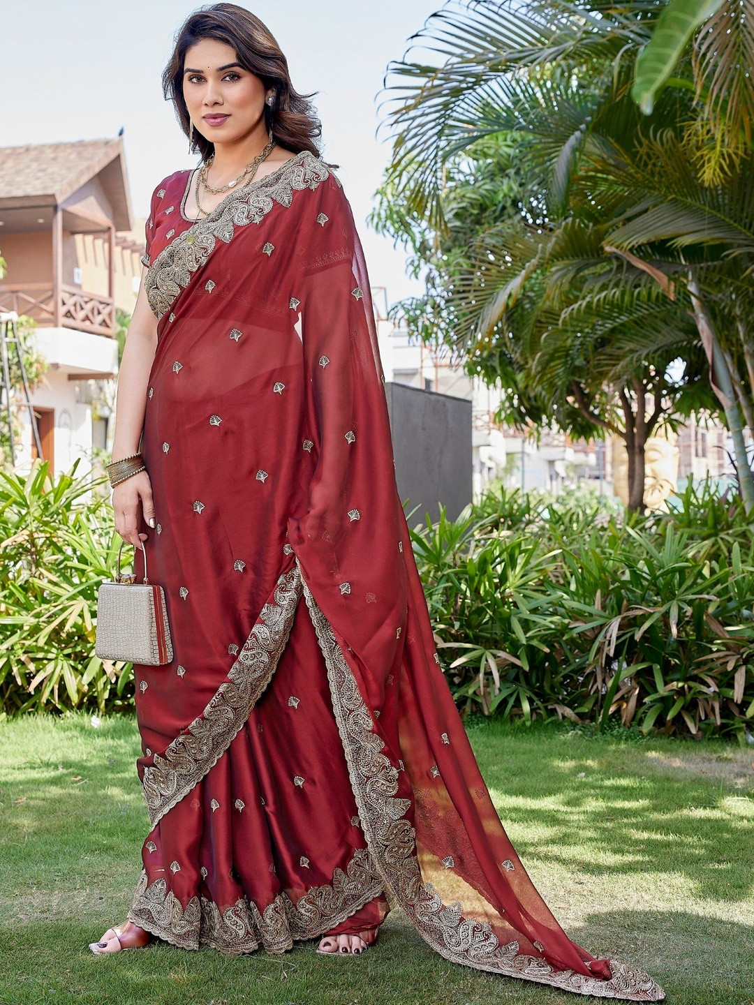all about you Ethnic Motifs Embroidered Art Silk Heavy Work Saree