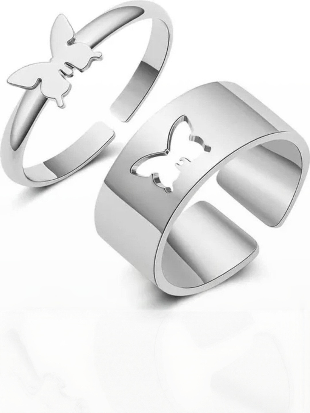 J.S ENTERPRISES Unisex Set of 2 Stainless Steel Butterfly Toe Rings