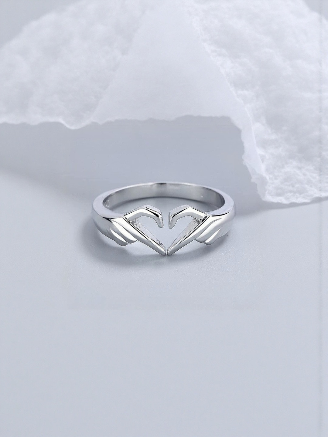 J.S ENTERPRISES Unisex Stainless Steel Hand-Heart Finger Ring