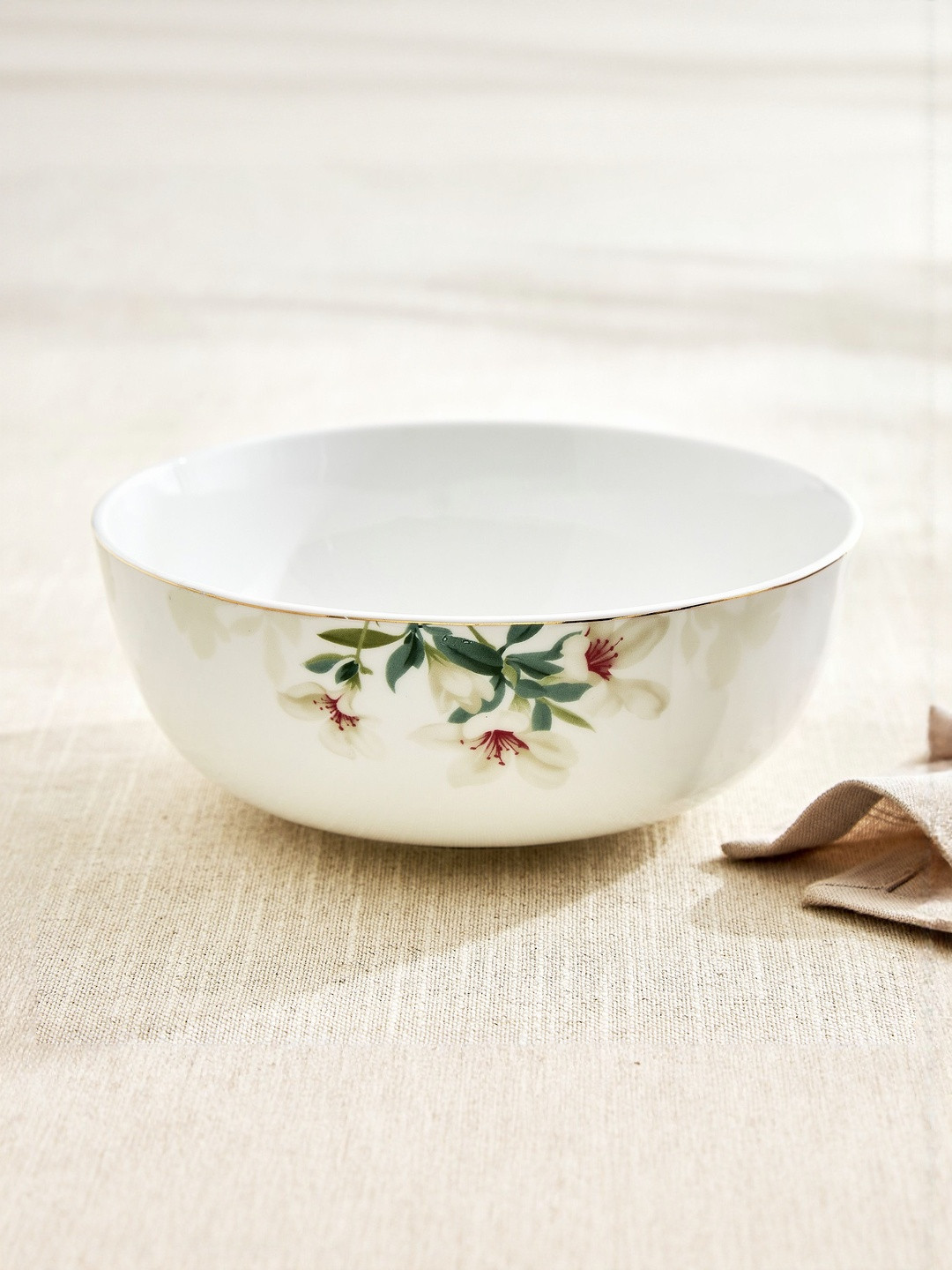 Home Centre White & Green Floral Easy to Clean Dip Bowl 1.2L
