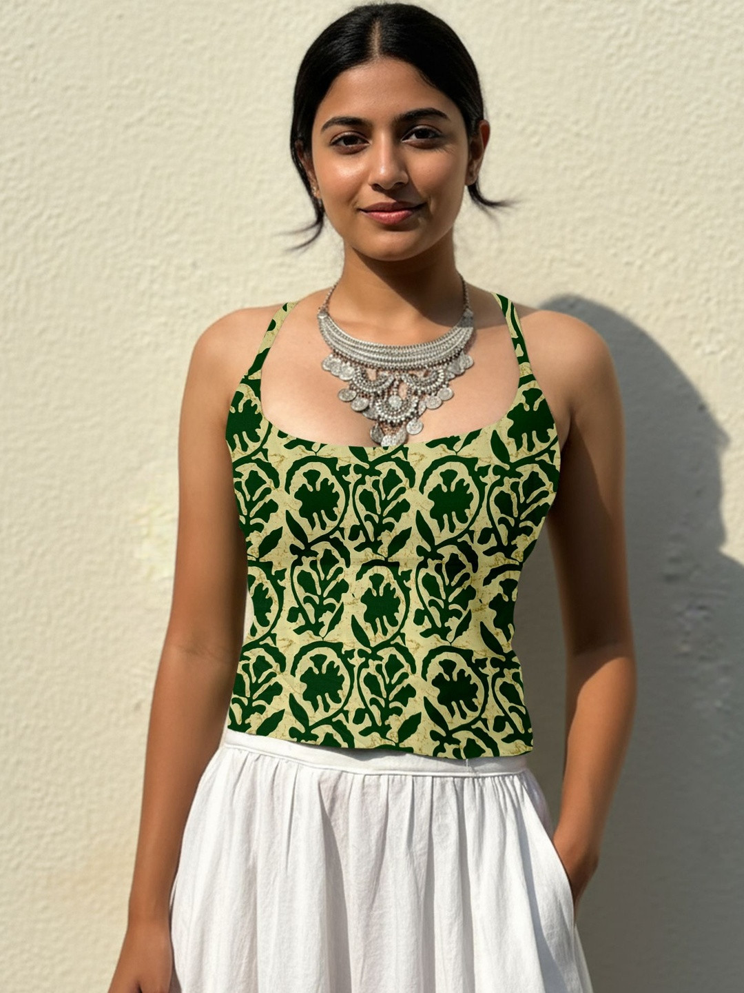 AAHWAN Print Halter Neck Ethnic Tank Crop Top