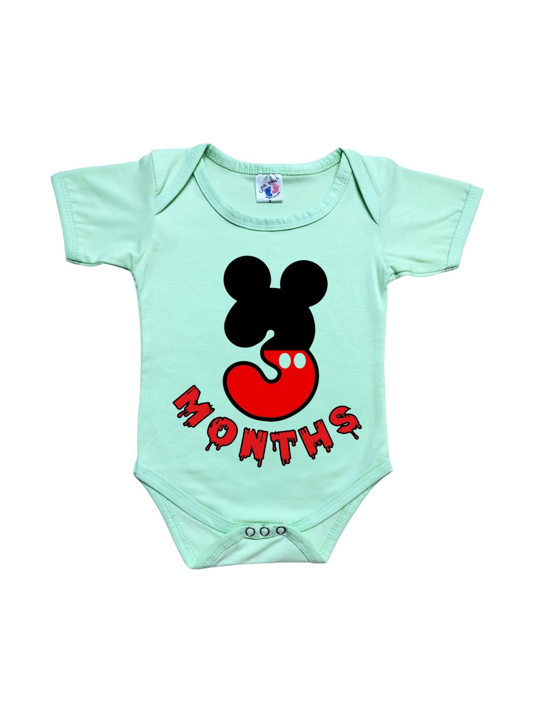 Cute Pals Kids Monthly Milestone Three Month Birthday Printed Envelope Neck Bodysuit