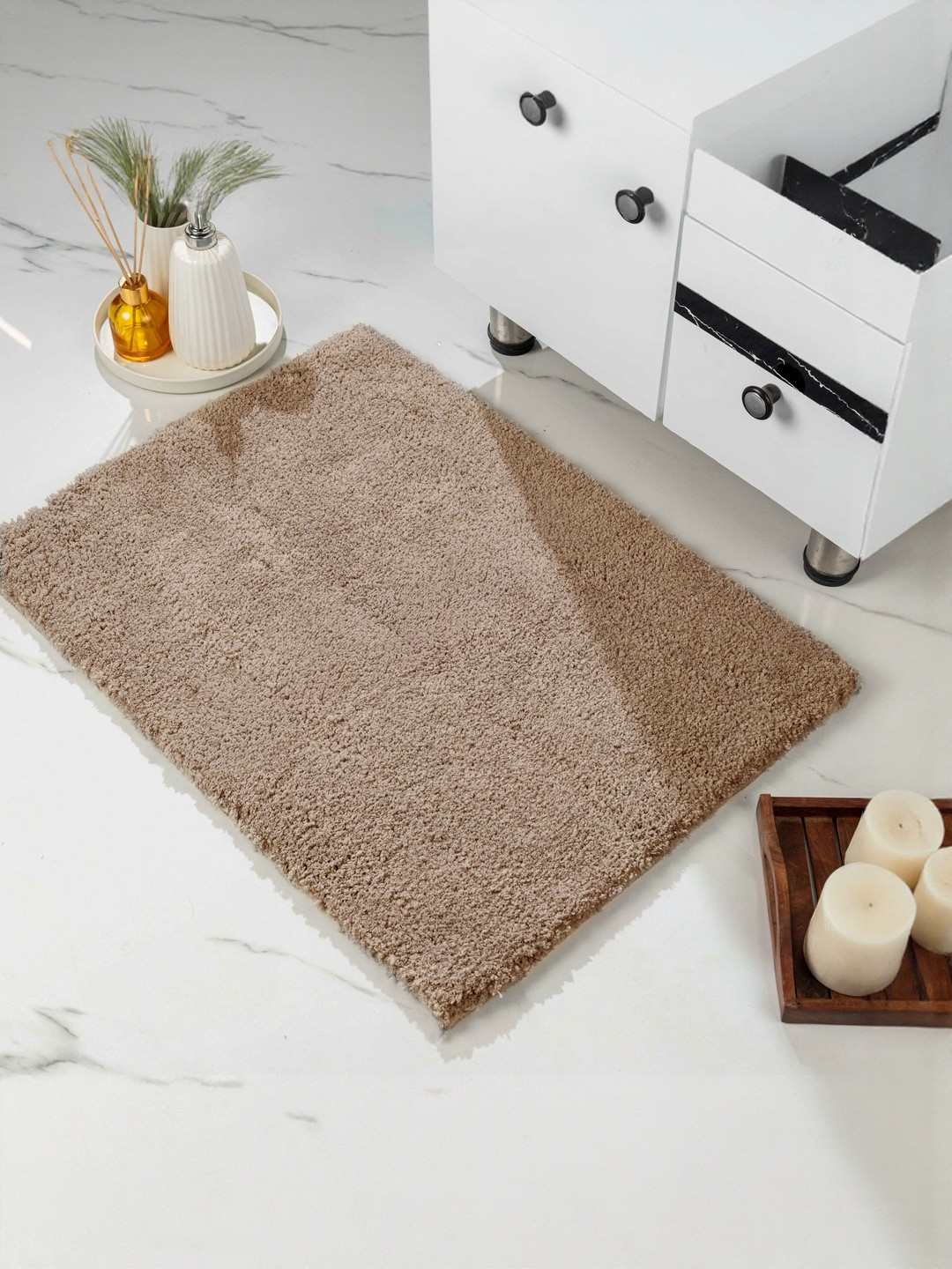 Saral Home Gia Brown Non Slip Thick Fluffy Soft Microfiber 2050-GSM Bath Rug