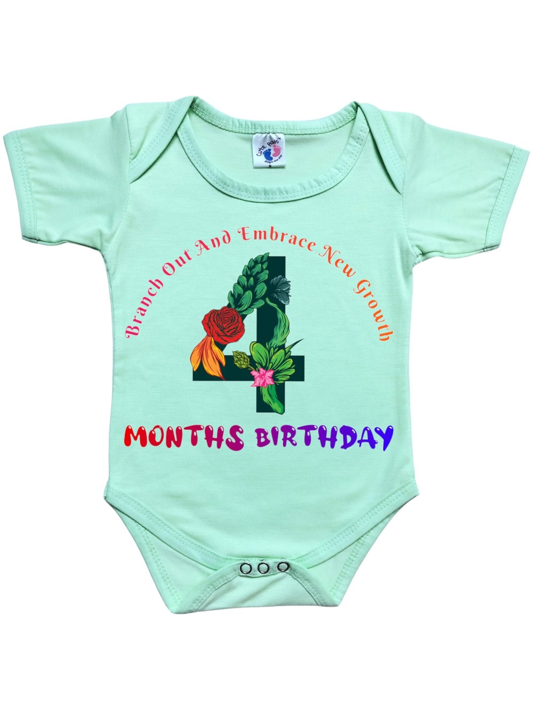 Cute Pals Infants Monthly Milestone Four Months Birthday Printed Cotton Bodysuit