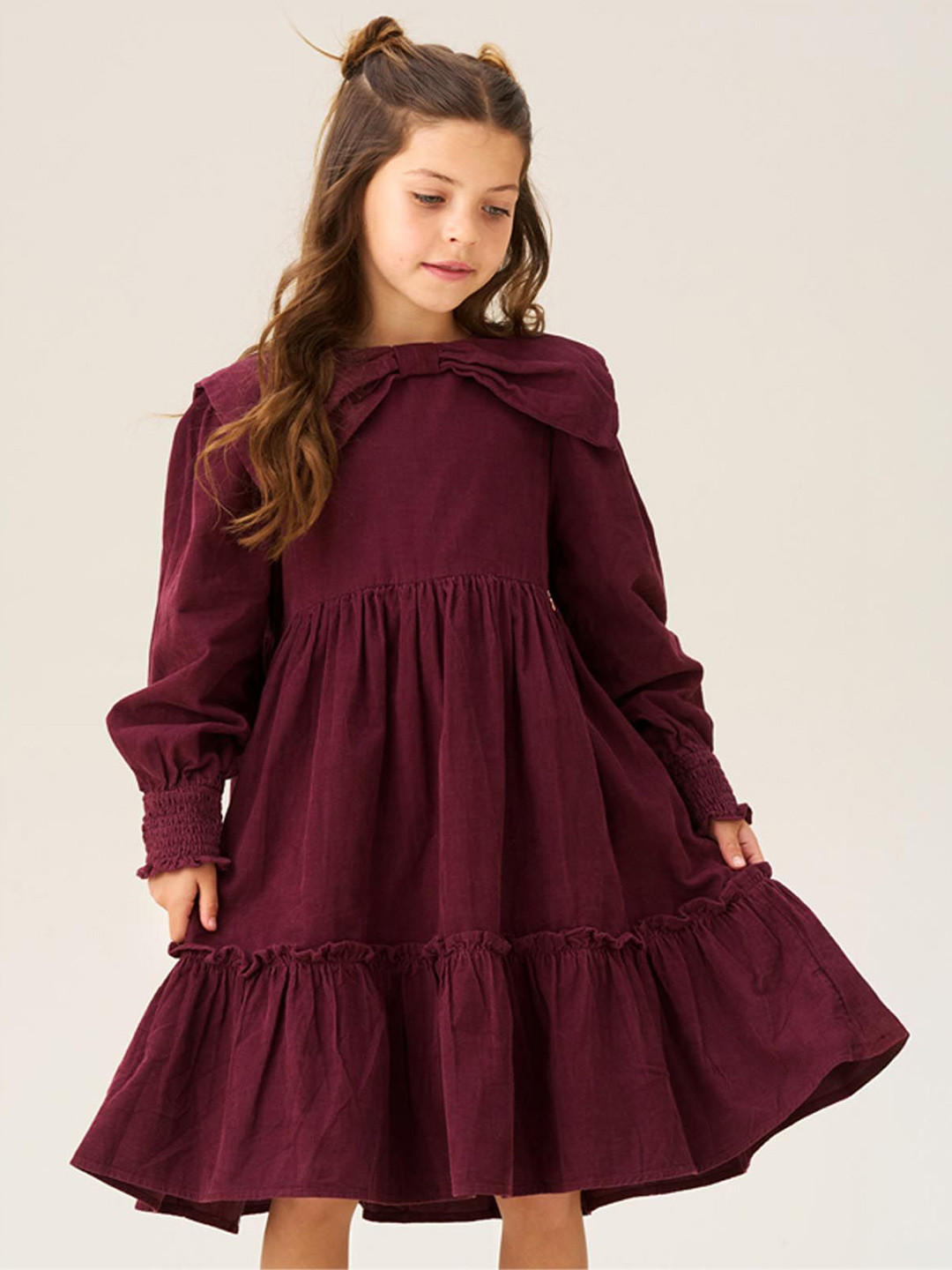 Angel & Rocket Girls Solid Knee Length Puff Sleeve  Fit and Flare Dress