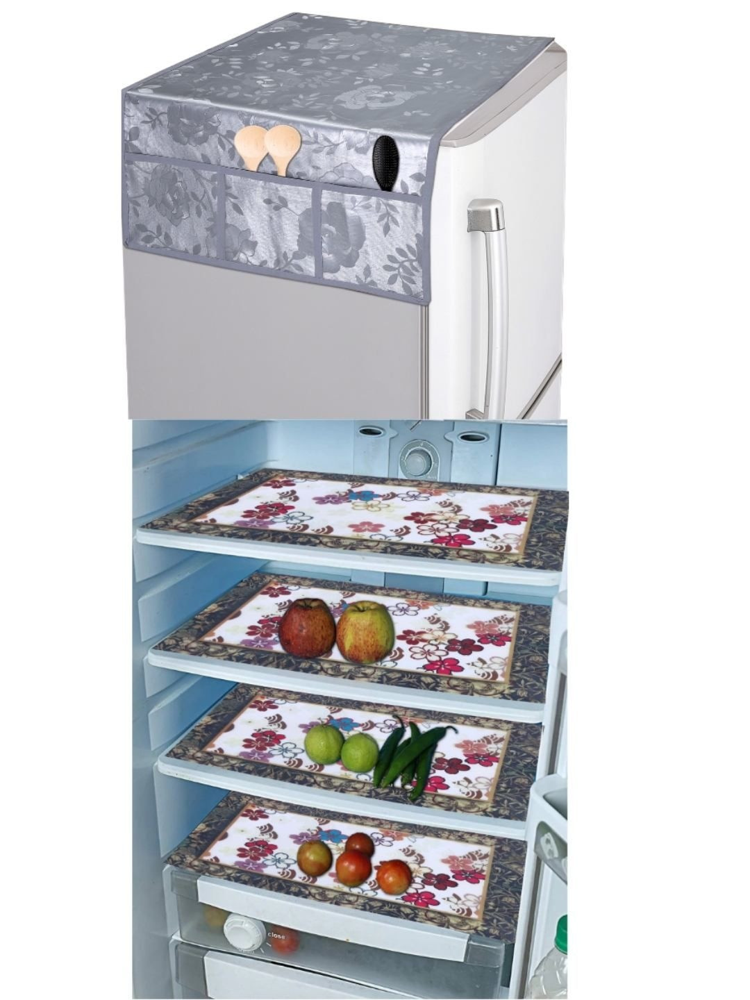 CROSMO 1Piece Fridge Top Cover & 4 Pieces Fridge Mats