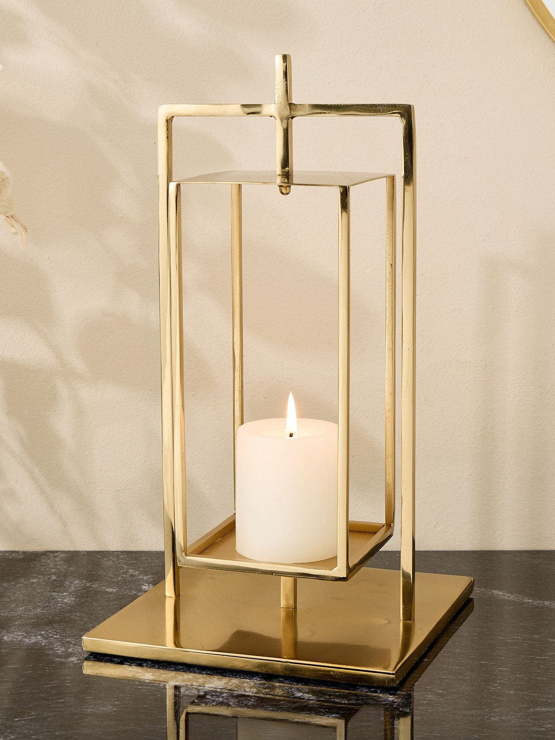 Home Centre Gold-Toned Metal Lantern Candle Holder
