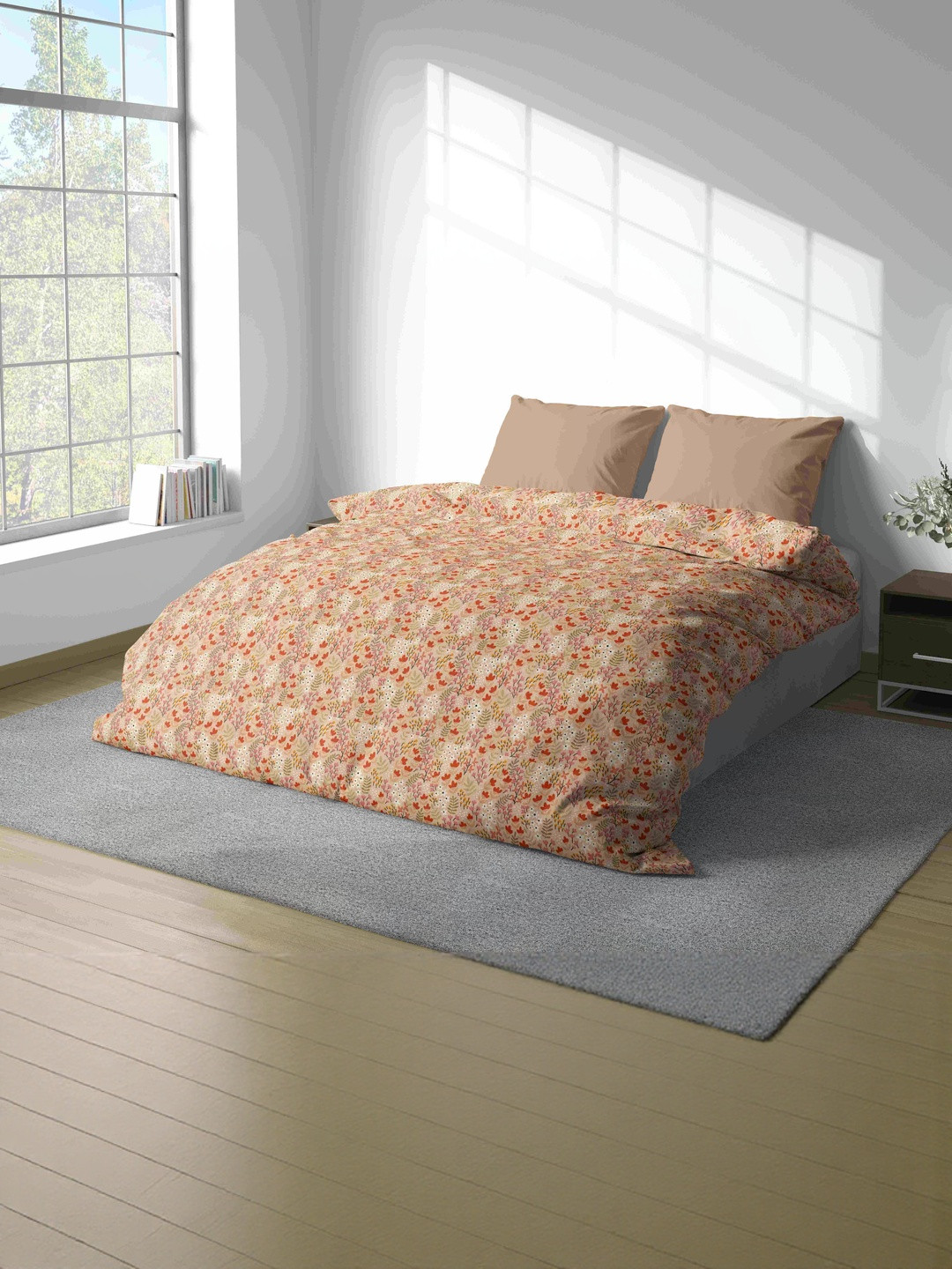 Ackross Pink & Red Floral Printed Microfiber 90 GSM Mild Winter Reversible Dohar