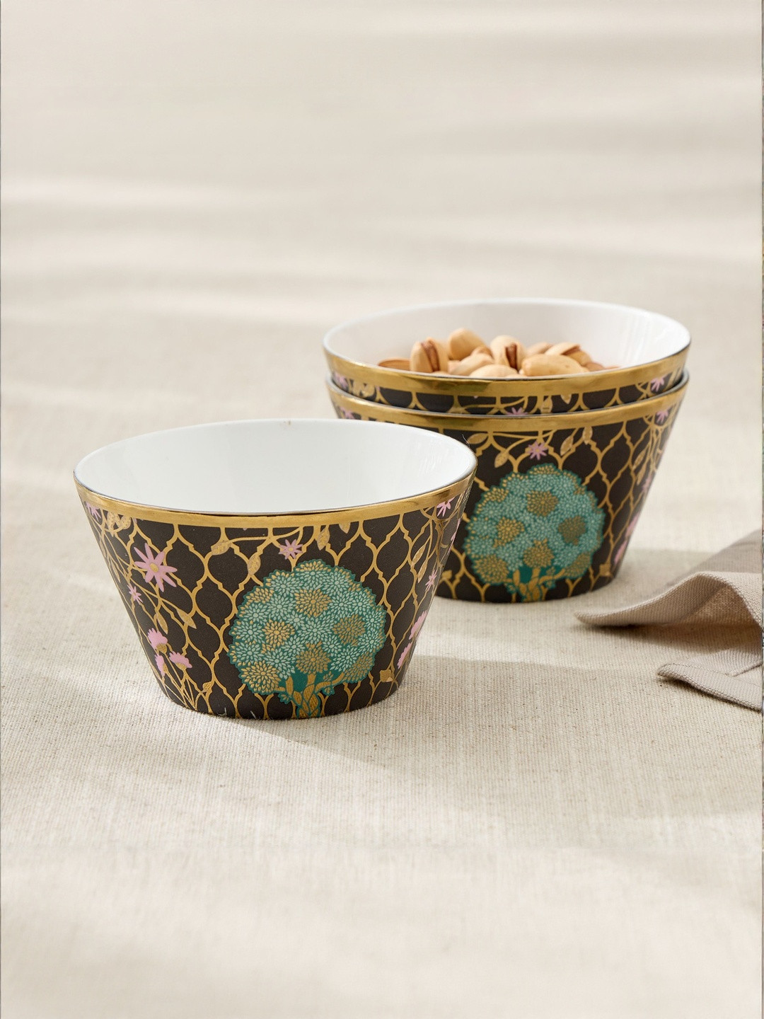 Home Centre Set of 3 Printed Porcelain Easy to Clean Dip Bowl