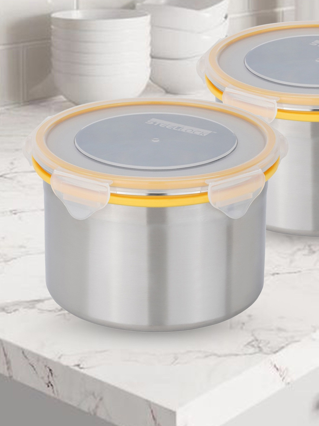 STEELLOCK Unisex Set Of 2 Metal Silver-Toned Stainless Steel Air Tight Canister Container