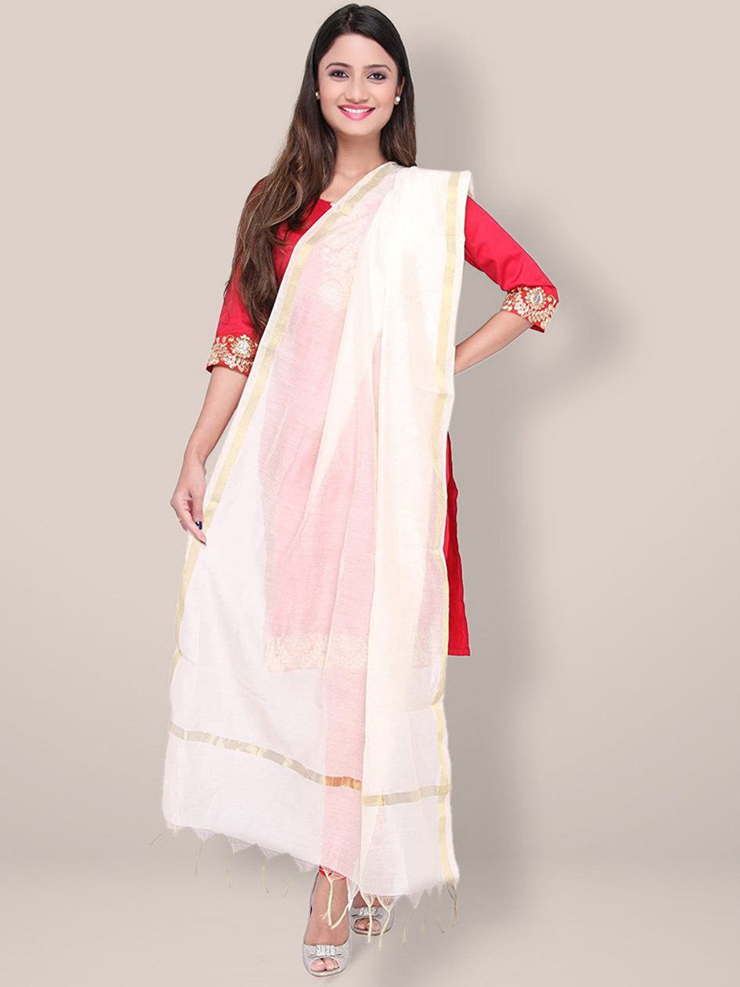 Dupatta Bazaar Tasselled Border Silk Dupatta With Zari