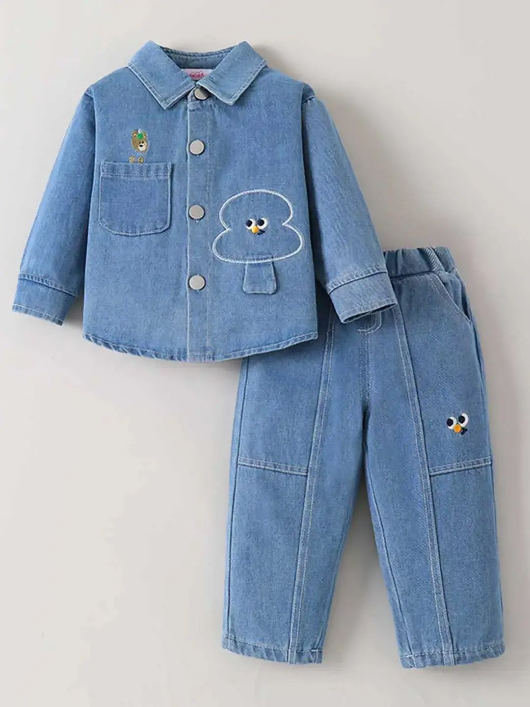 INCLUD Boys Embroidered Denim Shirt & Pants