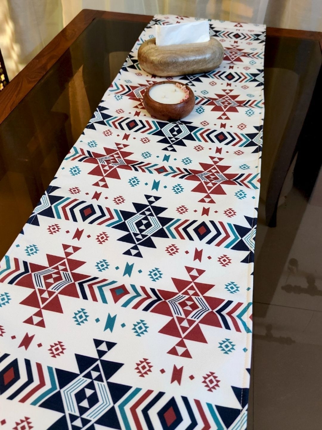 Akira Furnishings Dining Table Runner With A Vibrant Ikat Printed