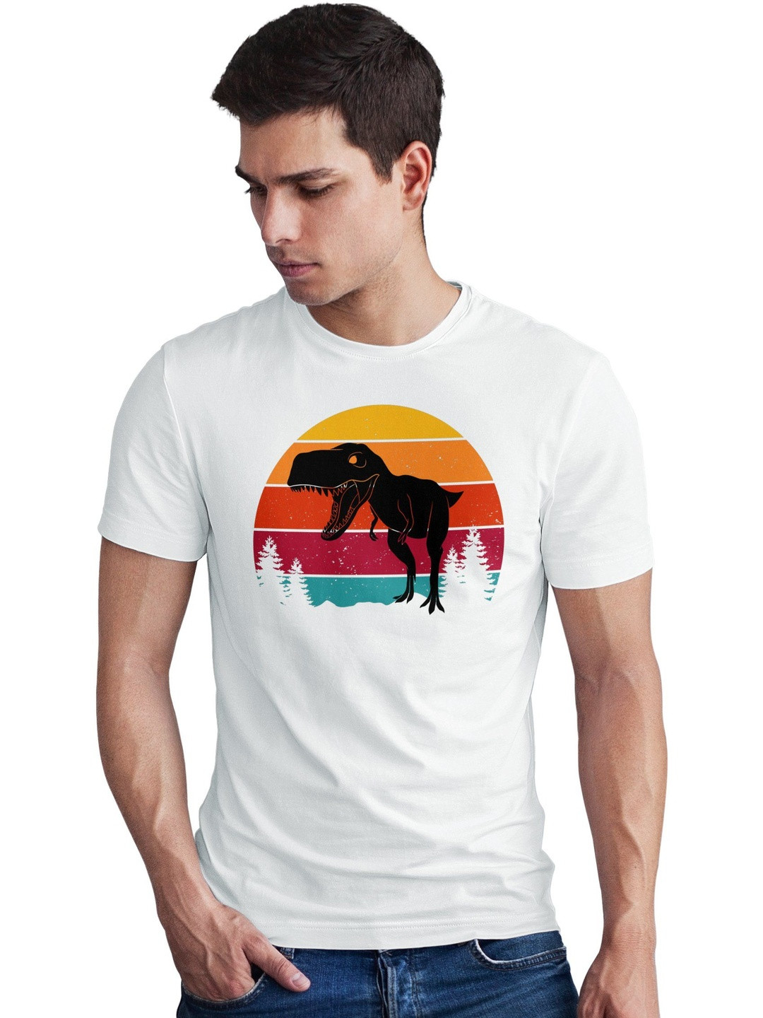 Seekbuylove Men Dinosaur Printed Bio Finish T-shirt
