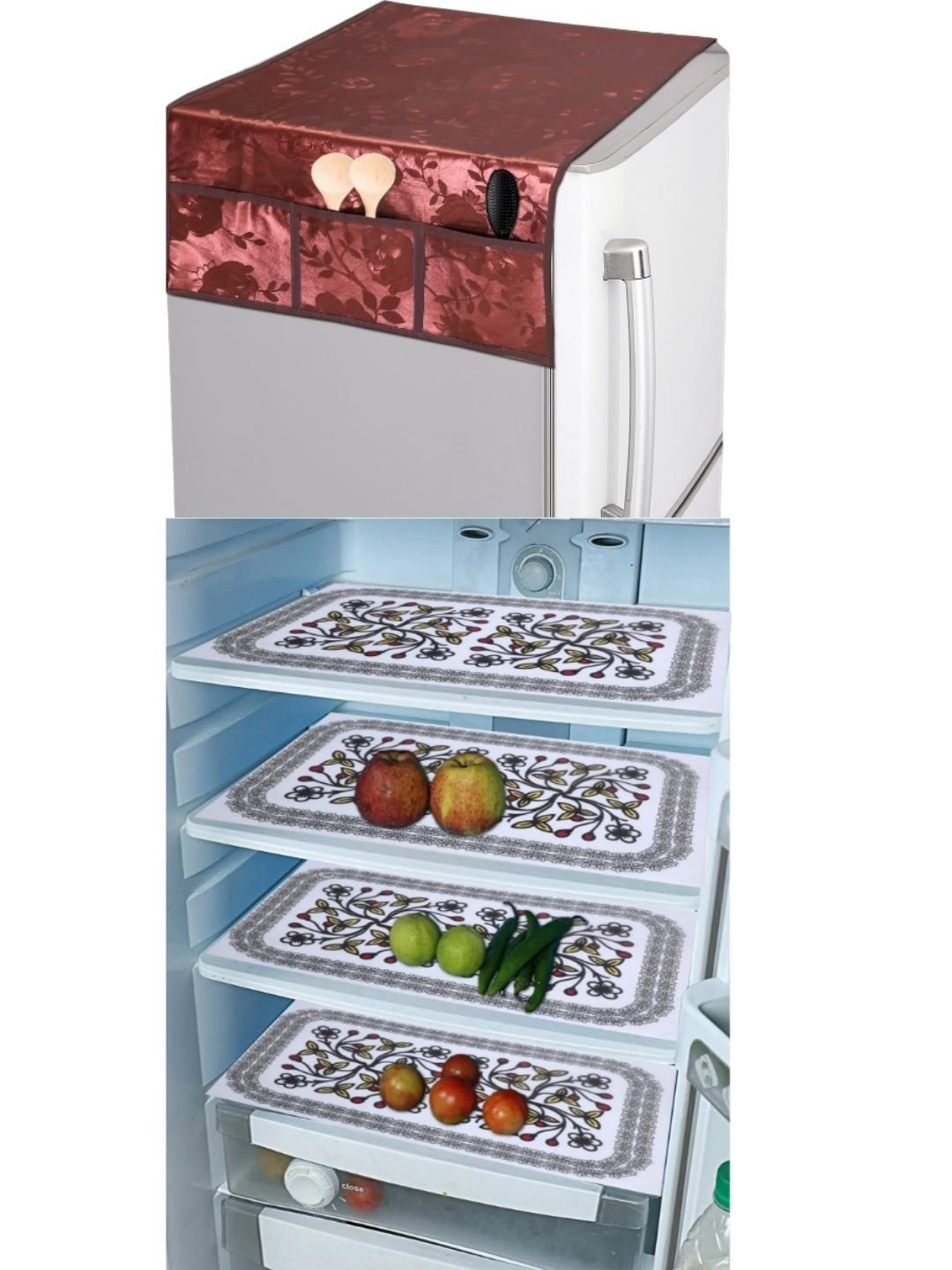 CROSMO Pack of 4 Refrigerator Top Cover and Mat