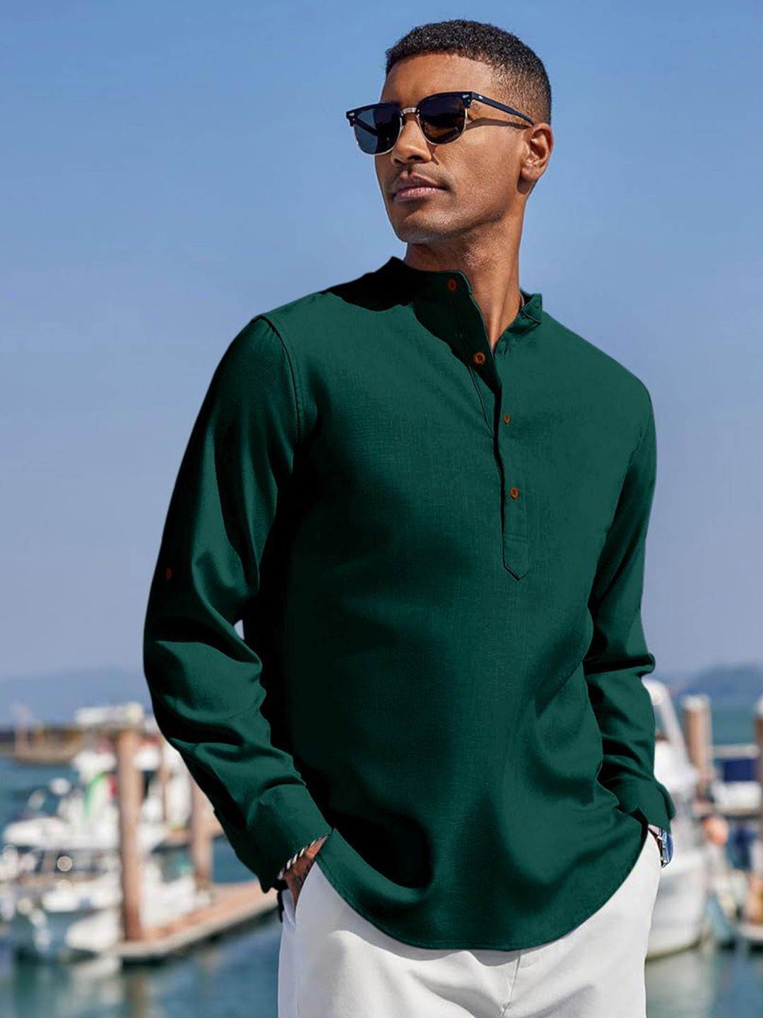 ZELINCO Band Collar Long Sleeves Straight Kurta