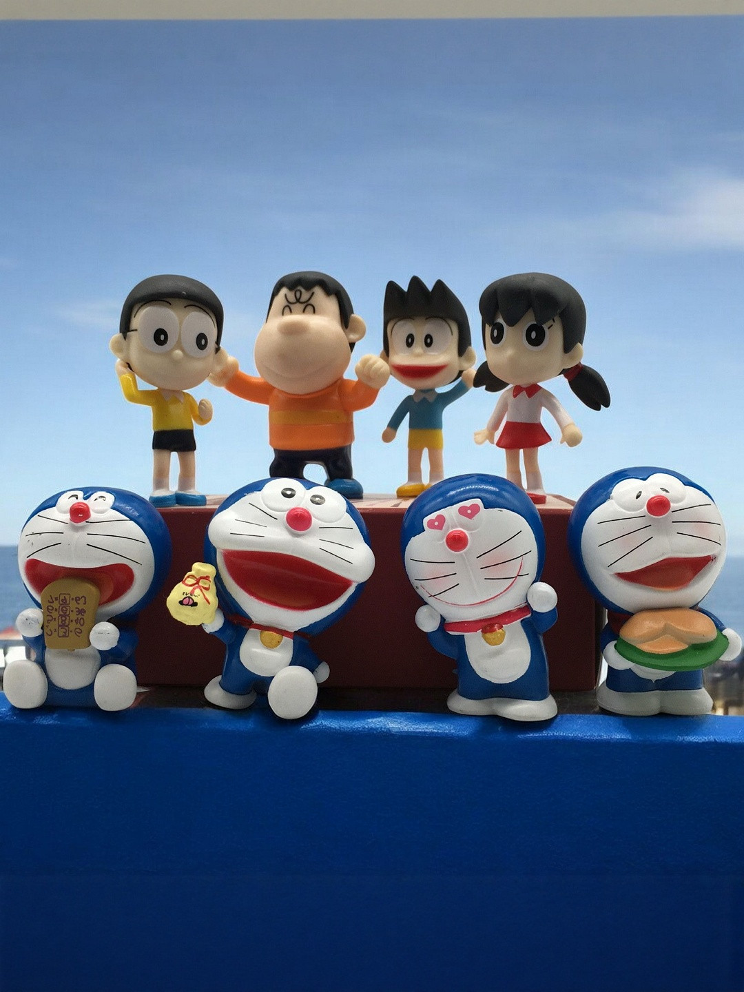 DEALSEVEN FASHION Pack Of 8 Cute Mini Doraemon team Blue Figurine Showpiece