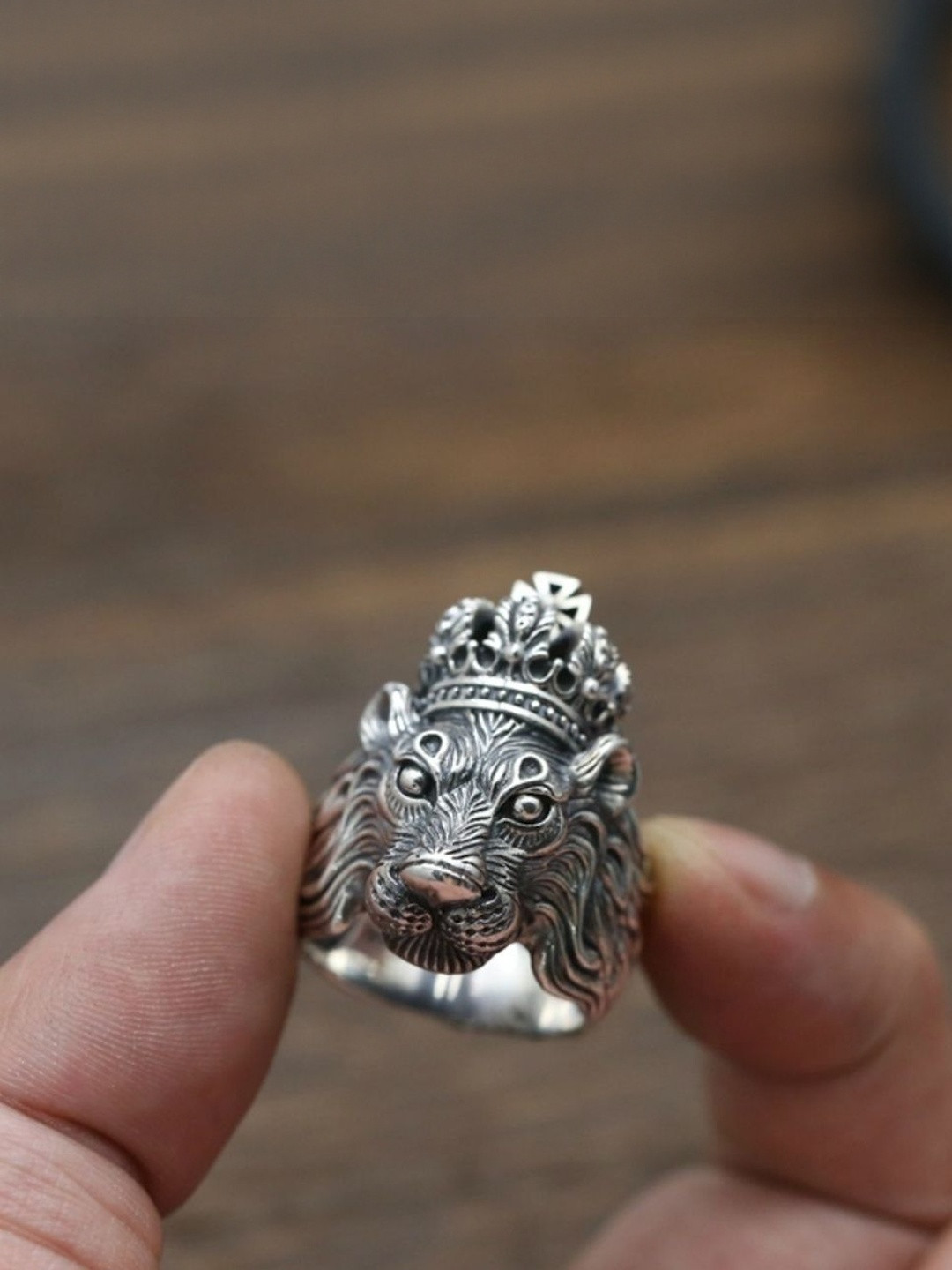 J.S ENTERPRISES Unisex Silver Stainless Steel Crowned Lion Finger Ring