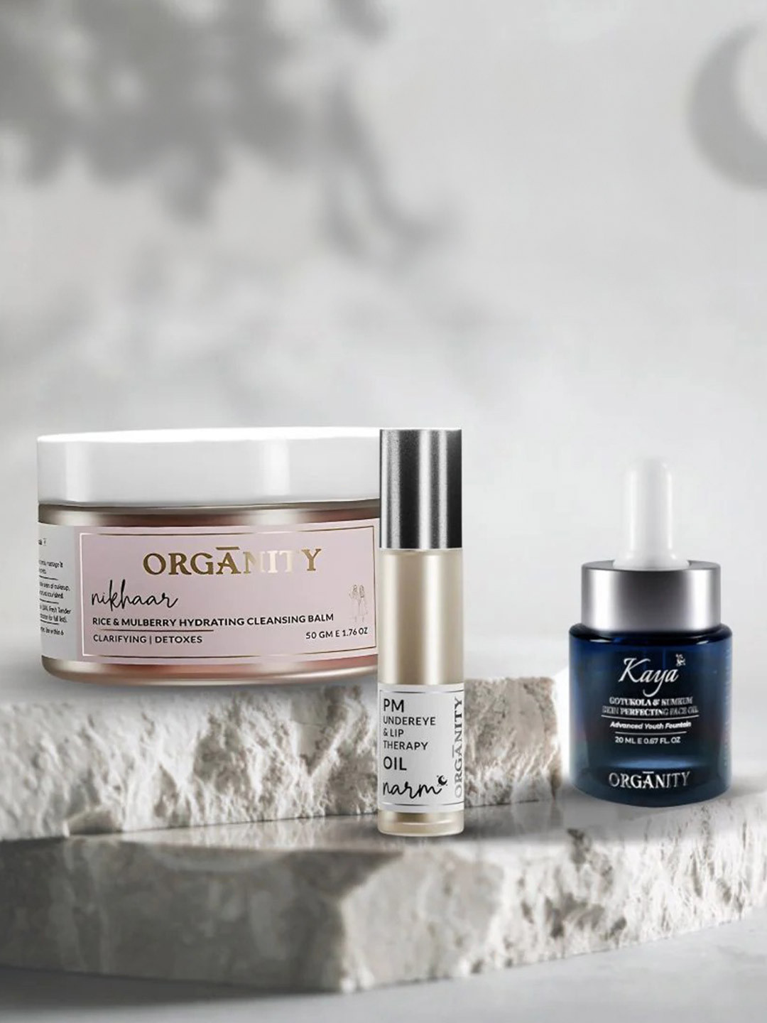 Organity Set Of 3 Transform Ritual Kaya Face Oil- 30 ml- Nikhaar Balm- 50 g & Oil- 30 ml
