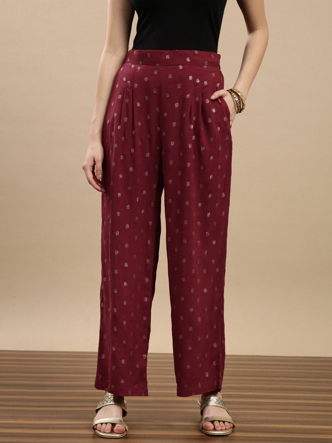 De Moza Women Floral Printed Wide Leg Slip On Ethnic Palazzos